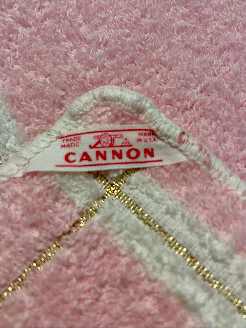 Vintage Pink White and Gold Hand Towel and Wash Cloth Set by Cannon